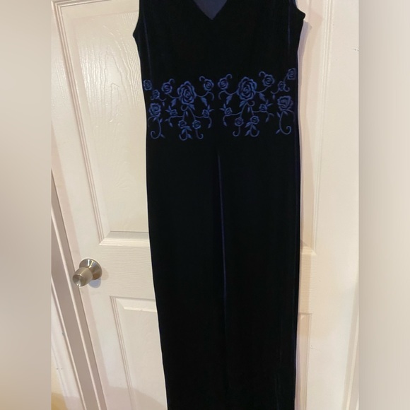 SOLD Plaza south vintage 1999 dark blue velvet dress with front split and - Picture 2 of 8